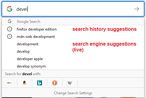 Search bar history suggestions