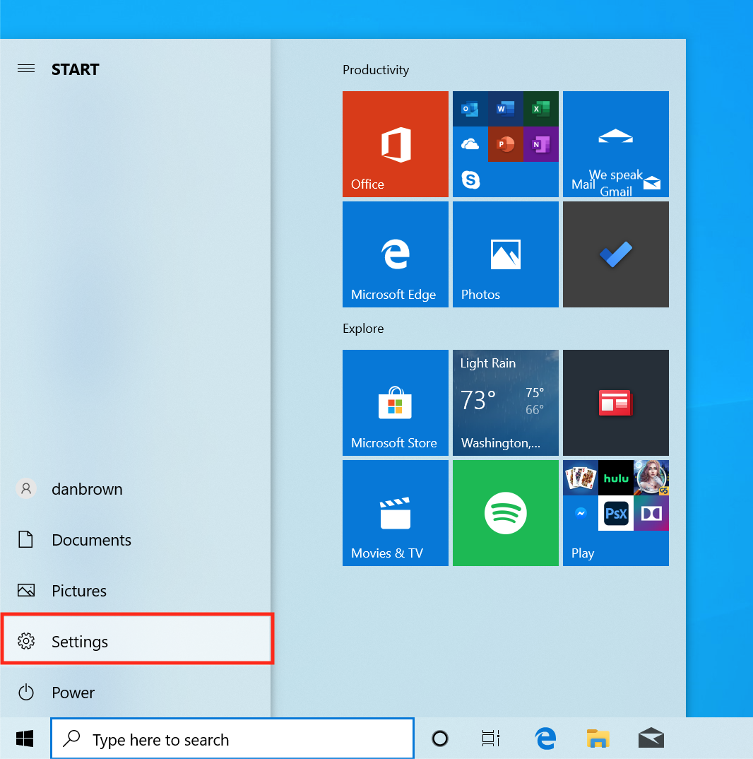 Windows 10 start menu