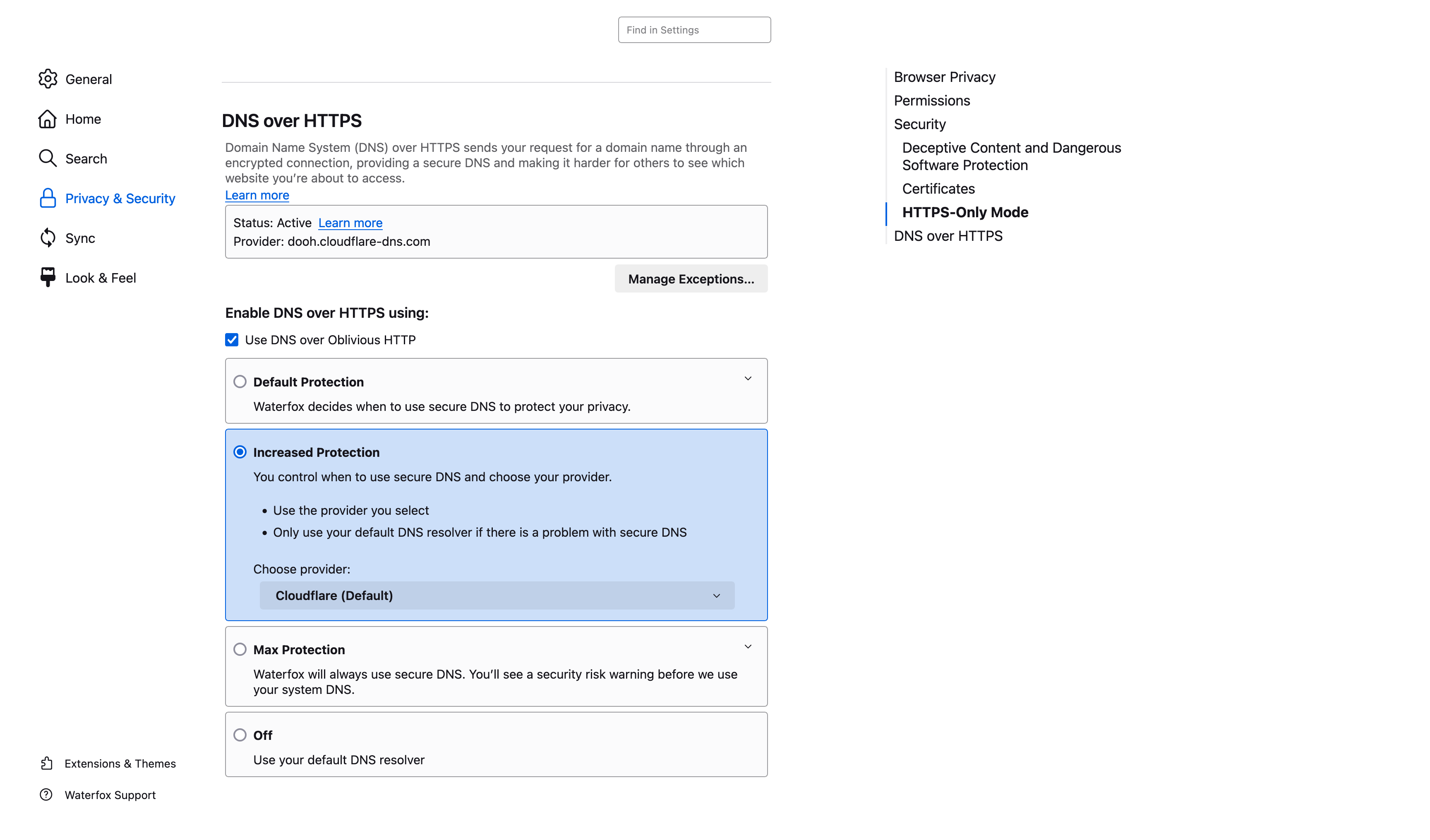 DNS over HTTPS panel